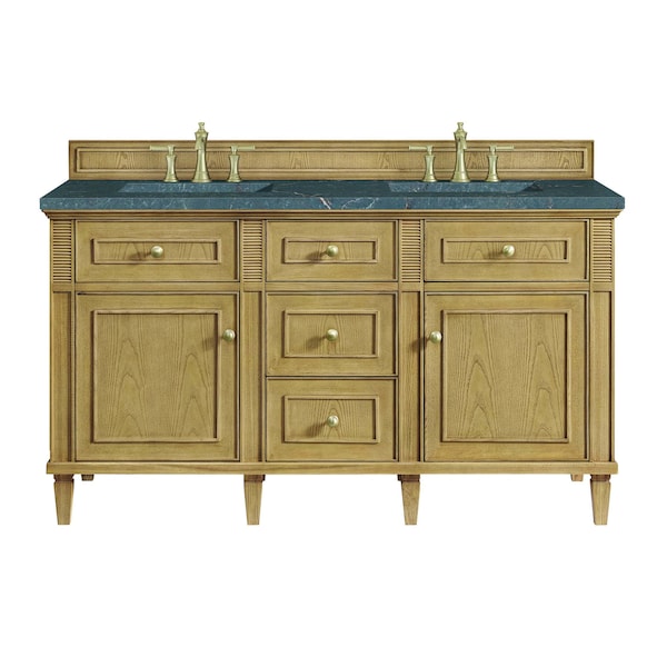 James Martin Vanities 60'' Double Vanity, Light Natural Oak w/ 3 CM Parisien Bleu Quartz Top 424-V60D-LNO-3PBL - main